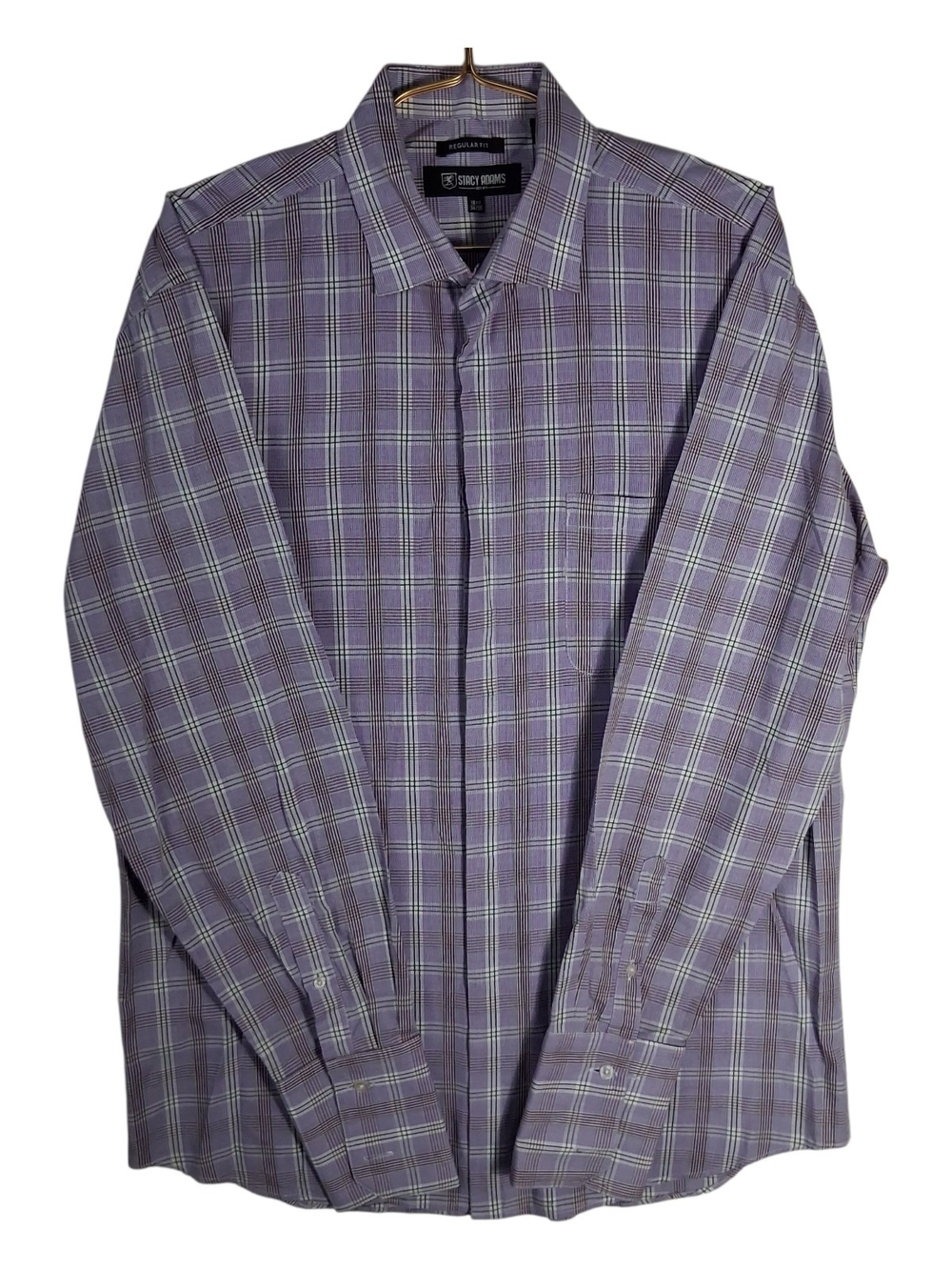 Stacy Adams Mens 16-1/2 (34/35) Purple Plaid Regular Fit Button Down Dress Shirt